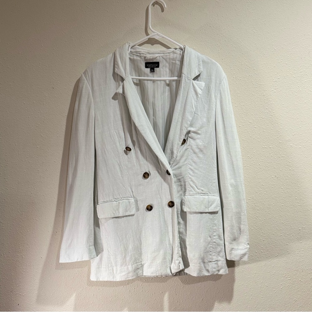 Top Shop Cream Double-Breasted Linen Blazer